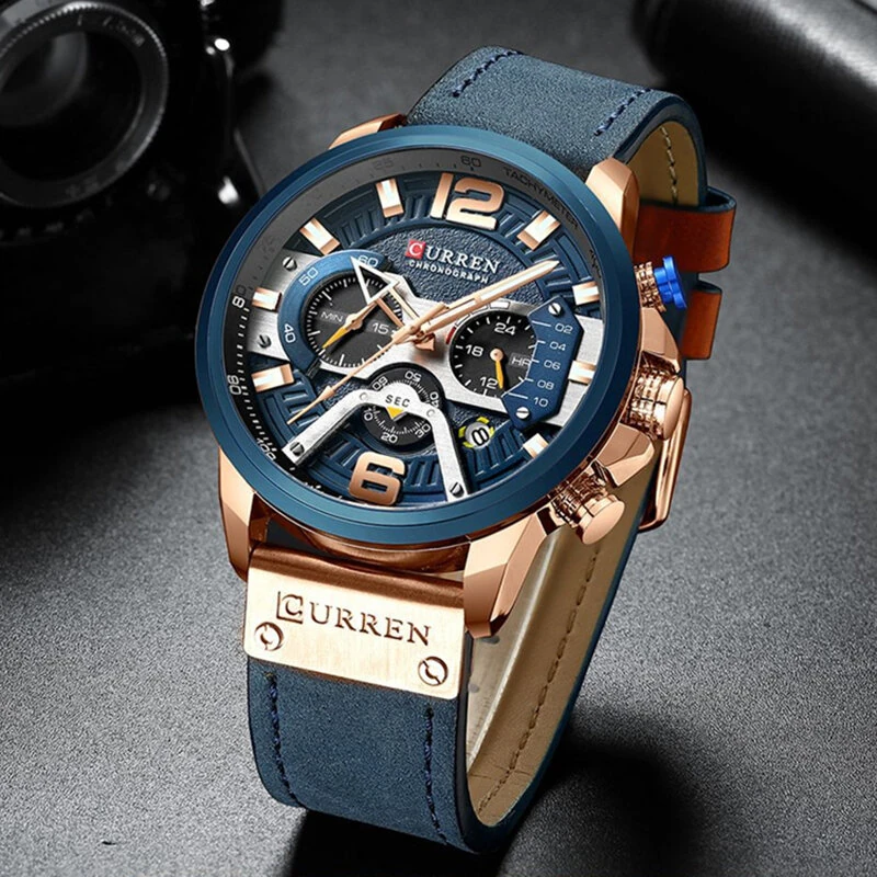 CURREN Chronograph Men Watch Casual Sports Fashion Calendar Analog Genuine Leather Wrist Watch (image for) CURREN Chronograph Men Watch Casual Sports Fashion Calendar Analog Genuine Leather Wrist Watch